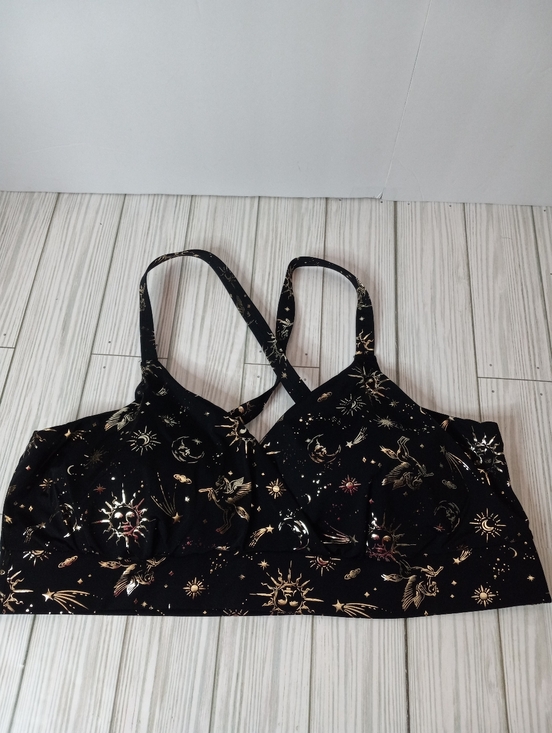 Torrid Black Celestial Metallic Gold Print Surplice Bralette - Picture 2 of 8